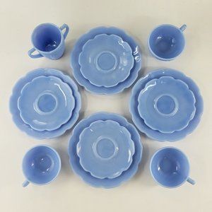 Vintage JEANNETTE Delphite Blue CHERRY BLOSSOM Depression Glass Child Tea Set of